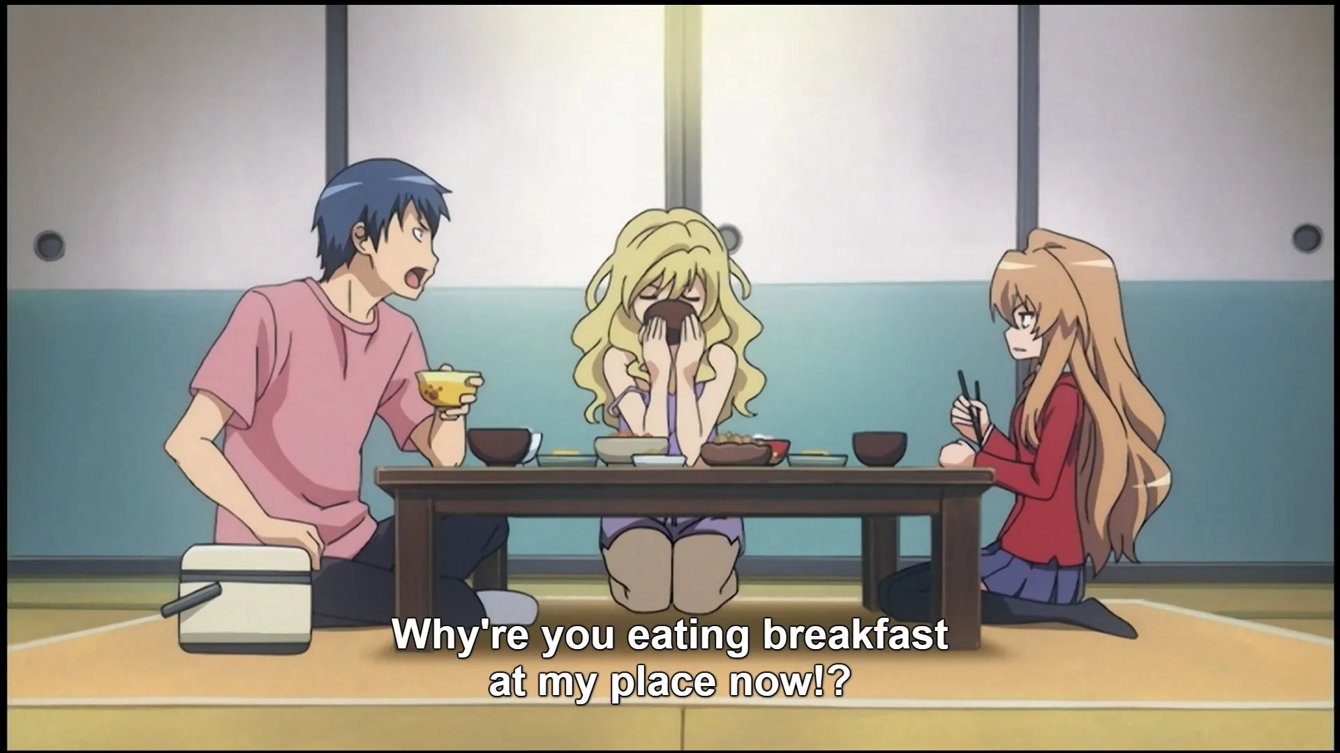 Ryuuji and family sharing a meal together.